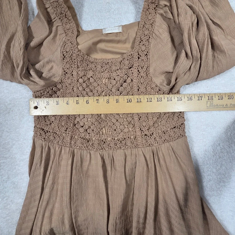 Altar'd State Babydoll Top Womens Medium‎ Tan Excellent Crochet Boho BMT1021C
